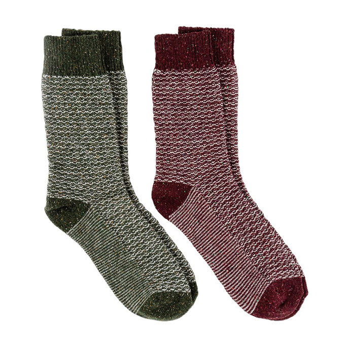 totes Mens Twin Pack Wool Blend Textured Socks Burgundy / Green Extra Image 2